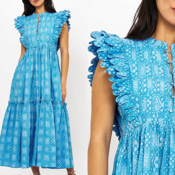 OLIPHANT Dresses & Skirts - Oliphant  Cotton. Scallop Pintuck Maxi- Matrix Blue XS. NWOT